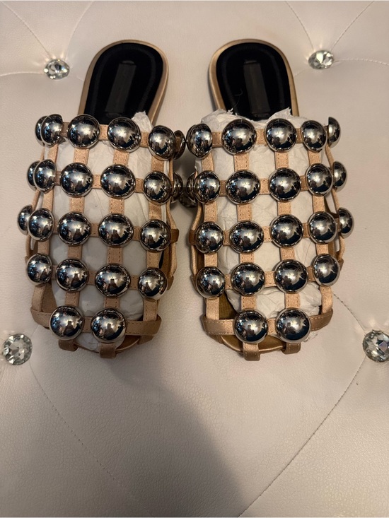 Shoes - Alexander Wang Amelia Size 36 Beige Leather-Studded Flat Mules